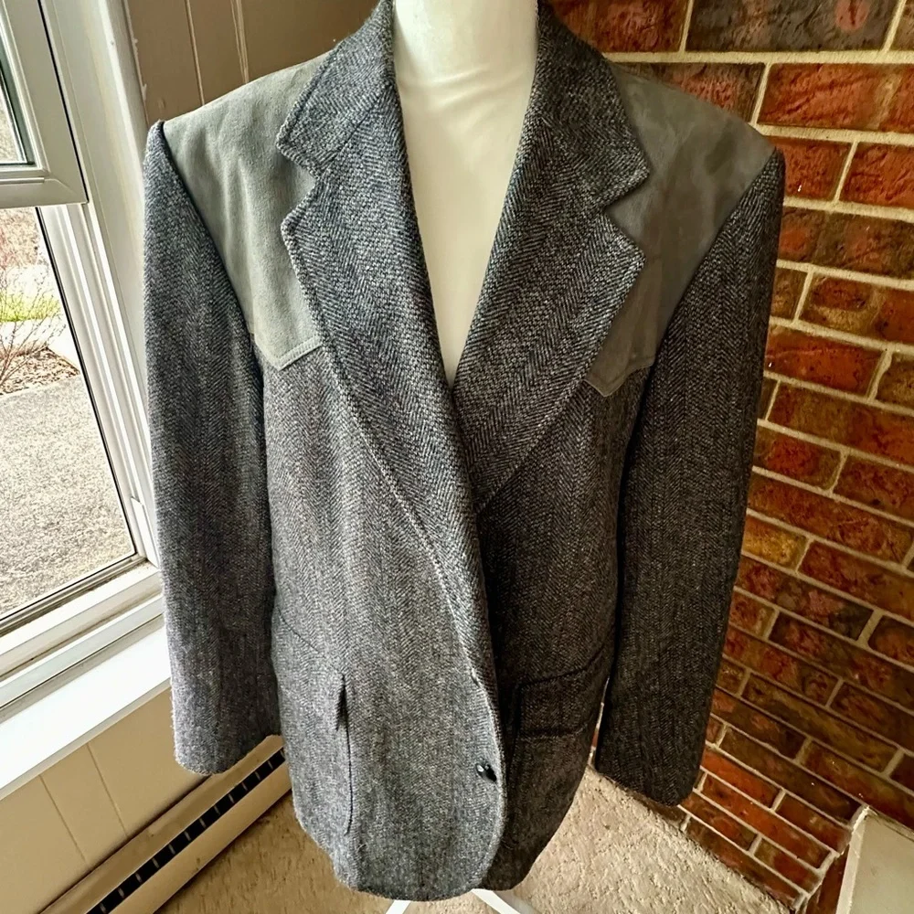 Pendleton Wool Blazer with Light Gray Suede Accents Grandpacore Oversized Vtg